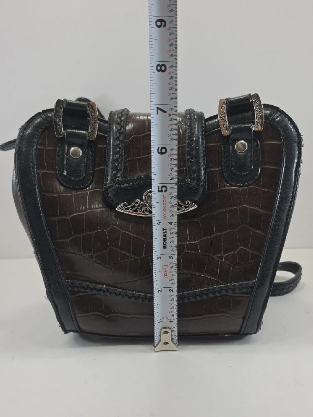 CR Western Croc Embossed Brown Black Shoulder Bag Y2K Purse